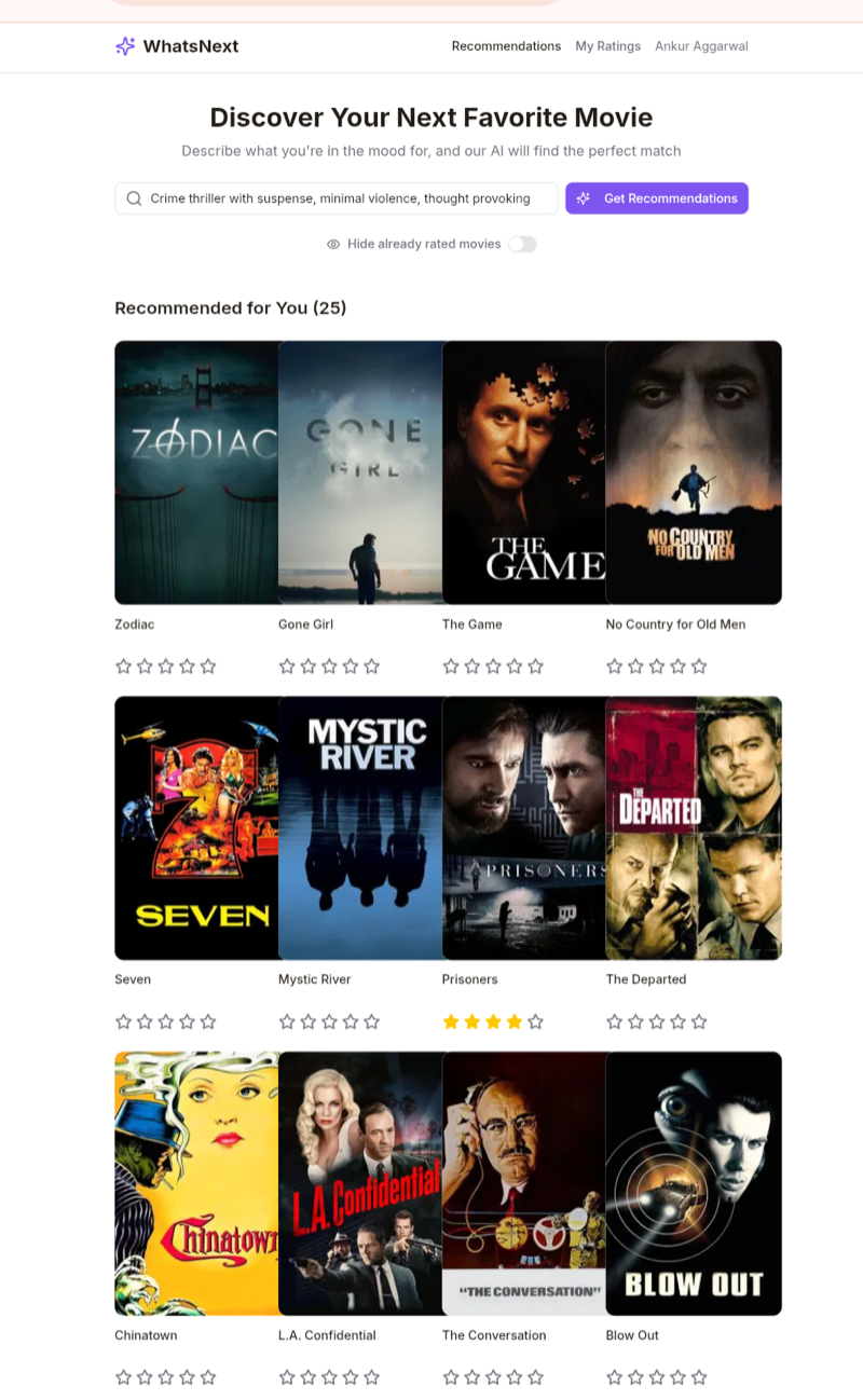 What's Next movie recommendation app